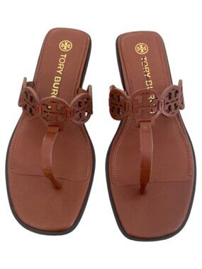 NEW Tory Burch Tiny Miller Wedge Thong Sandals Women’s Size 9 Brown Leather